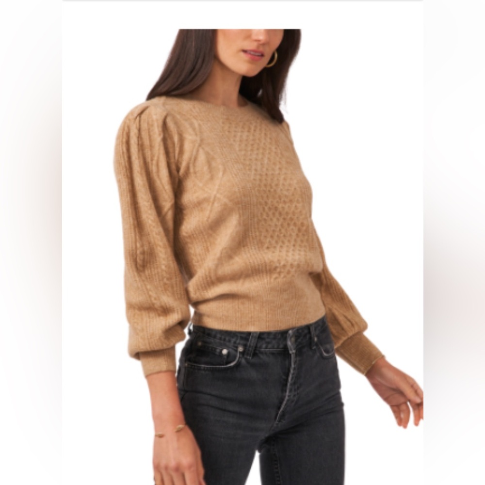 1. STATE VARIEGATED CABLES CREW SWEATER- SIZE X-LARGE-NWT-LATTE HEATHER COLOR